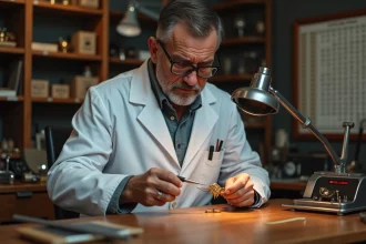 Bijoutier homme examinant un anneau en or avec loupe