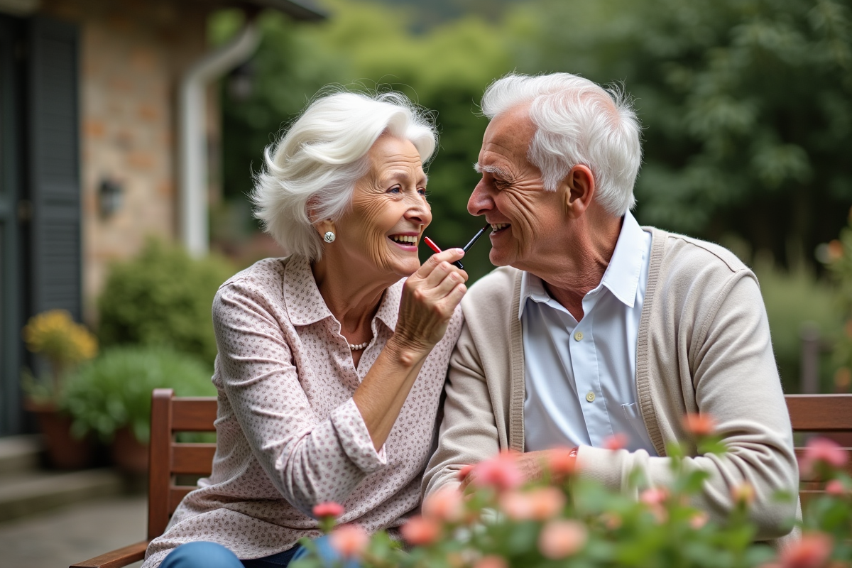Couple âgé dans un jardin en train de se préparer