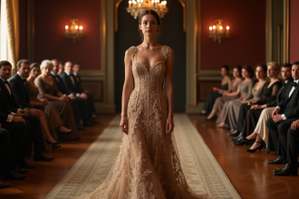 Femme victorienne en robe élégante dans un salon ancien