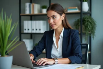 Femme en bureau portant un bracelet minimaliste