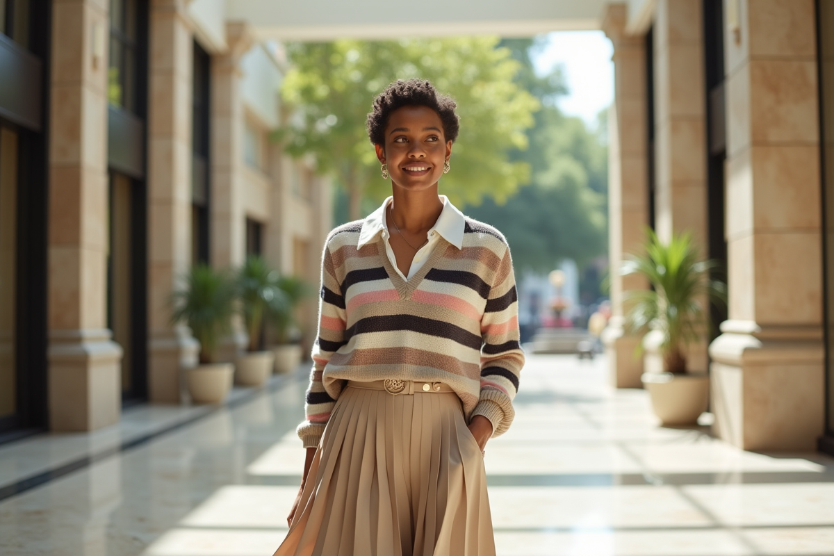 Femme confiante dans un centre commercial moderne