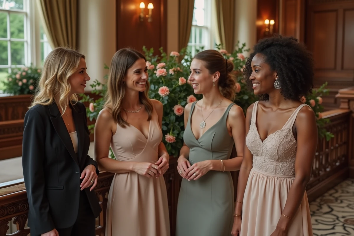 Groupe de femmes discutant dans une salle de réception élégante