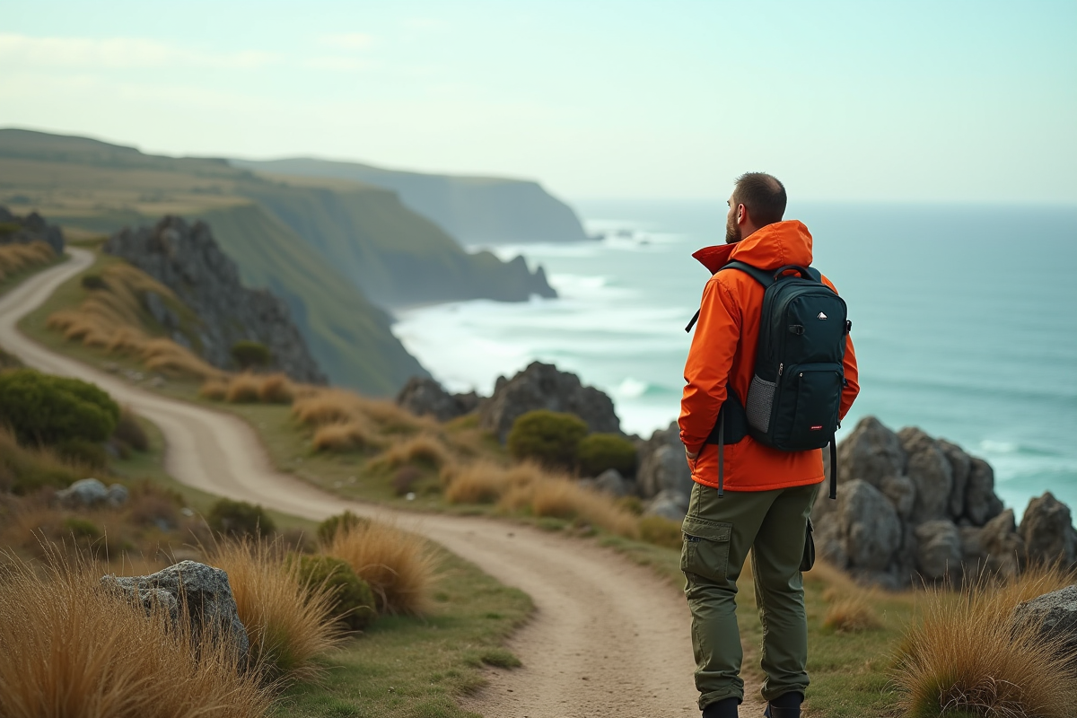 Homme regardant la mer sur un sentier côtier