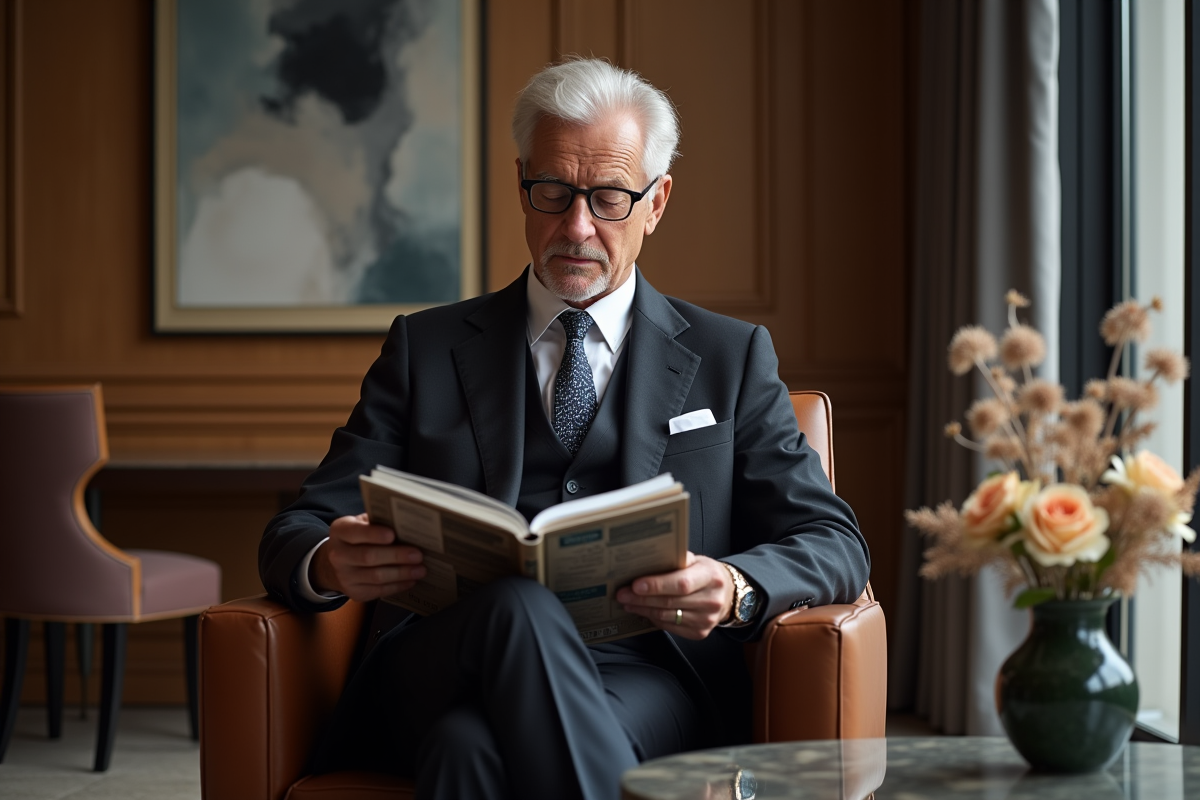 Homme d age en costume dans un salon sophistiqué
