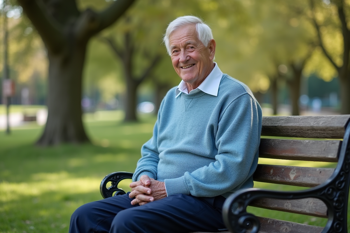 Homme âgé assis sur un banc dans un parc