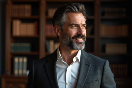 Homme d'&acirc;ge moyen en portrait dans un bureau &eacute;l&eacute;gant