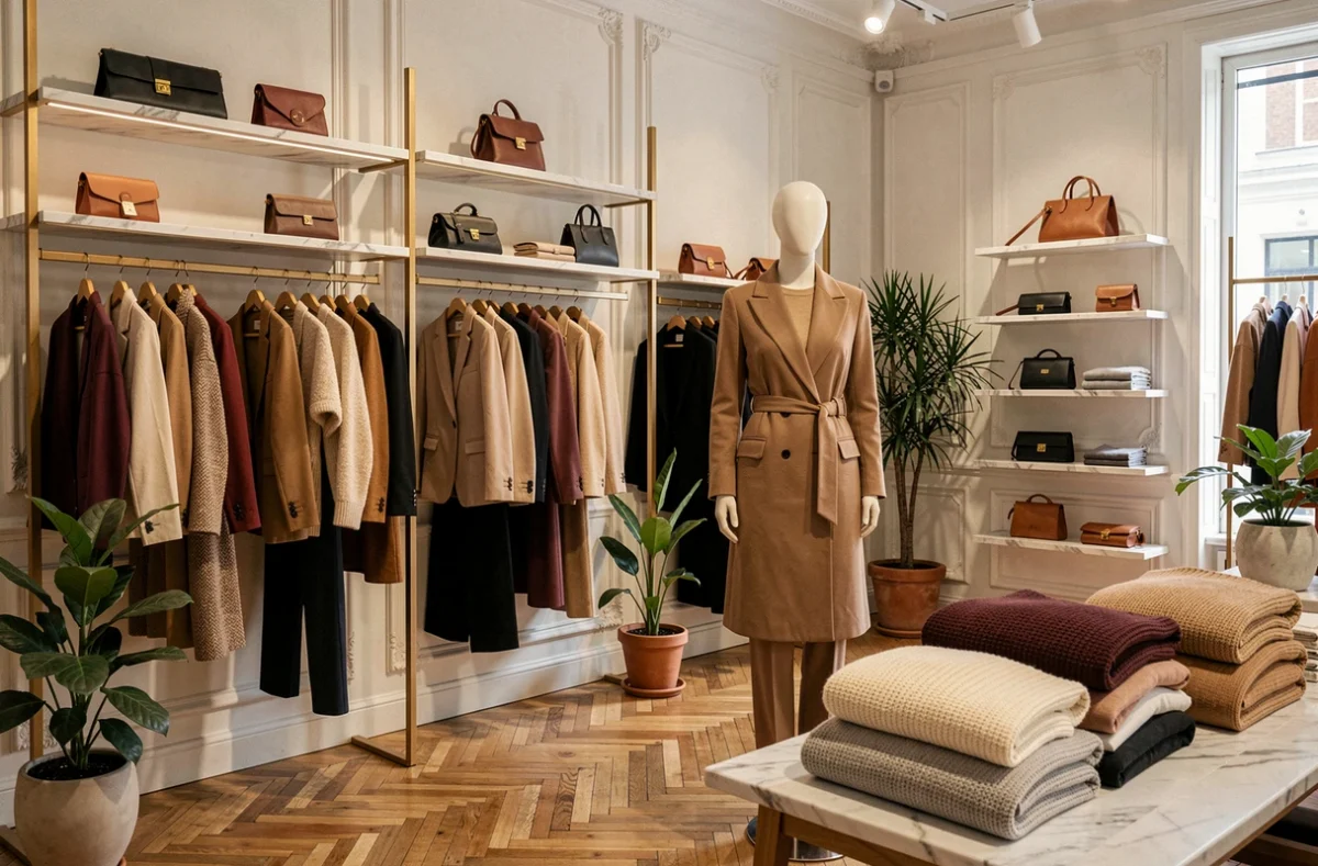 Boutique Jane de Boy à Bordeaux avec vêtements féminins tendance et accessoires lifestyle sur des étagères en marbre