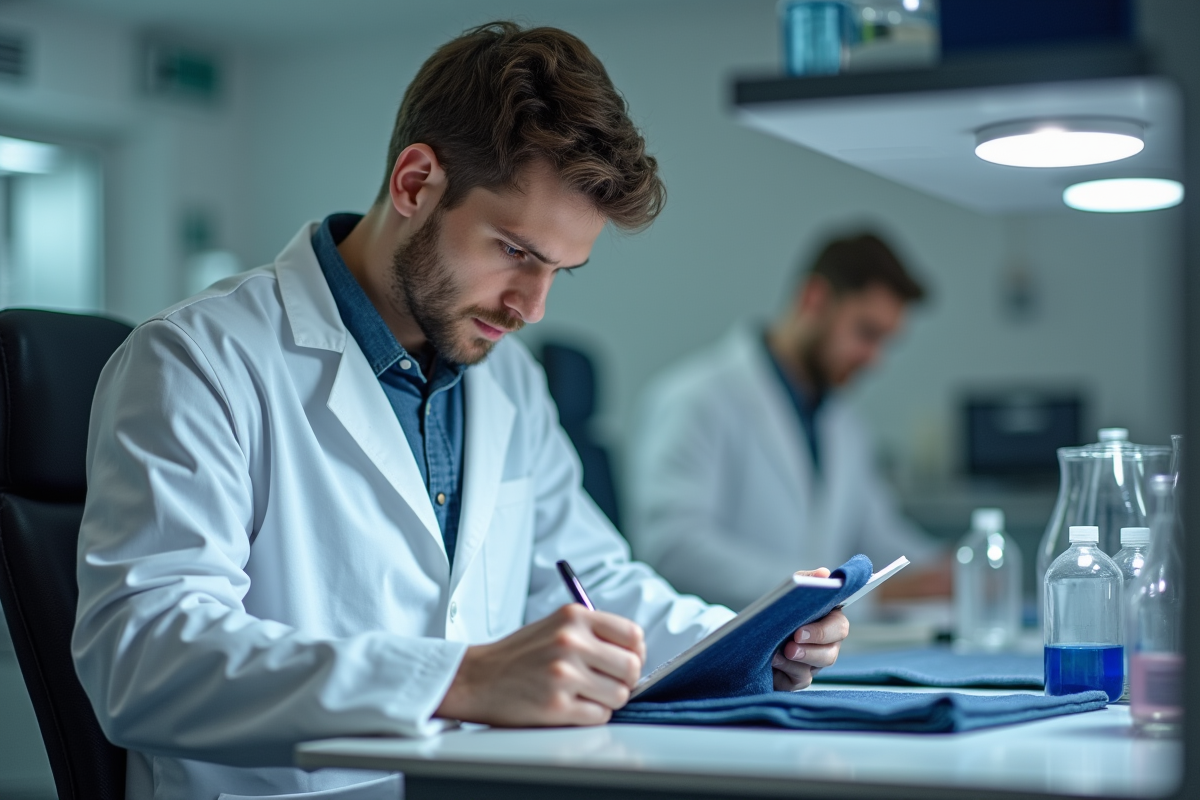 Jeune scientifique textile manipulant un échantillon en laboratoire
