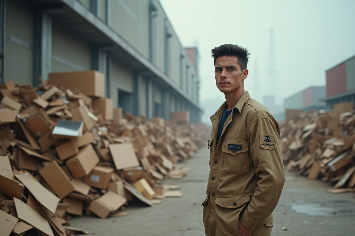 Ouvrier dans une usine de packaging de luxe en extérieur